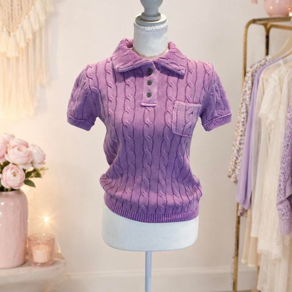 Fate Purple cable knit polo shirt sweater Size Small